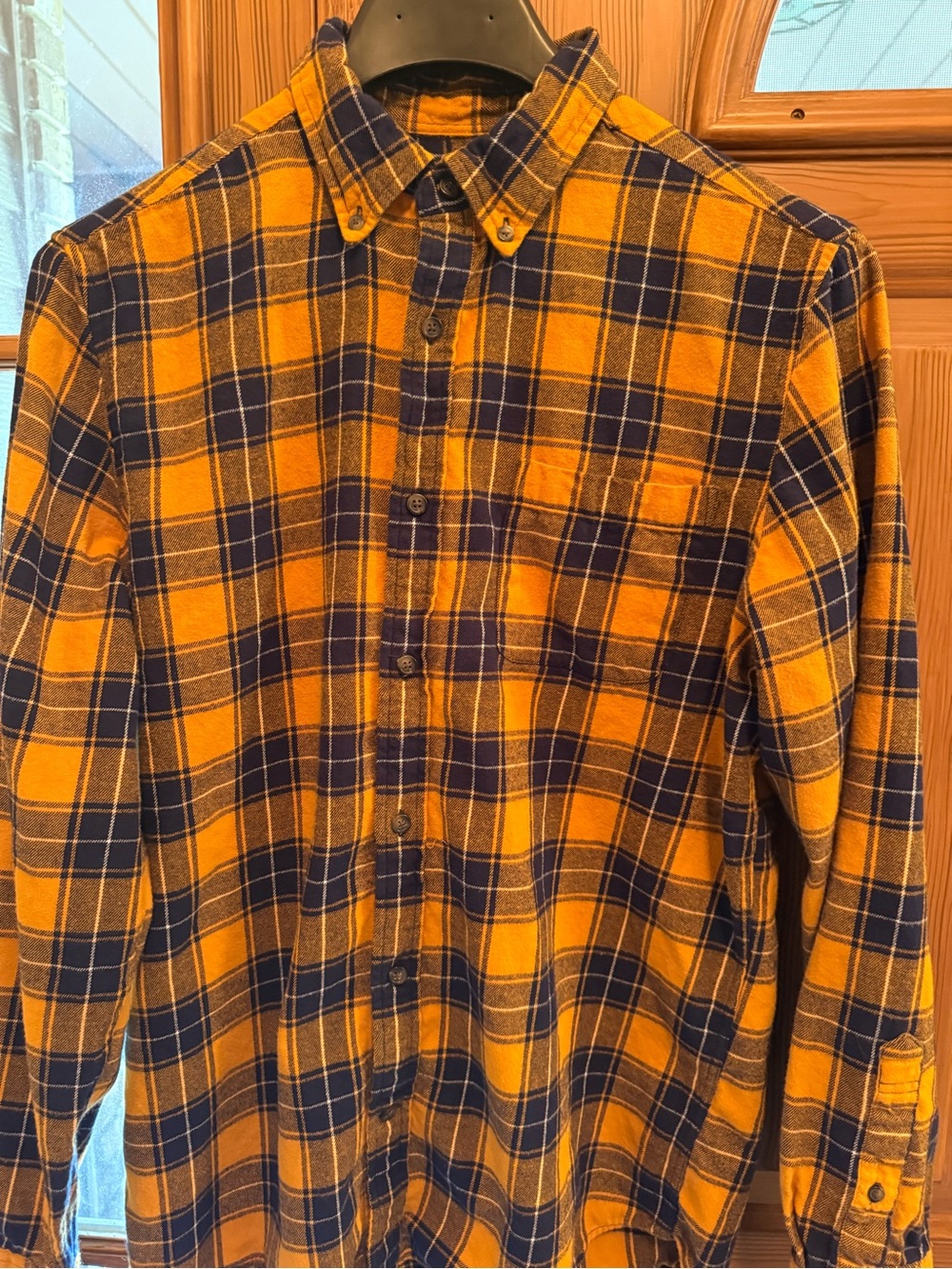 St. John's Bay Yellow and Navy Plaid Button-Down Shirt
